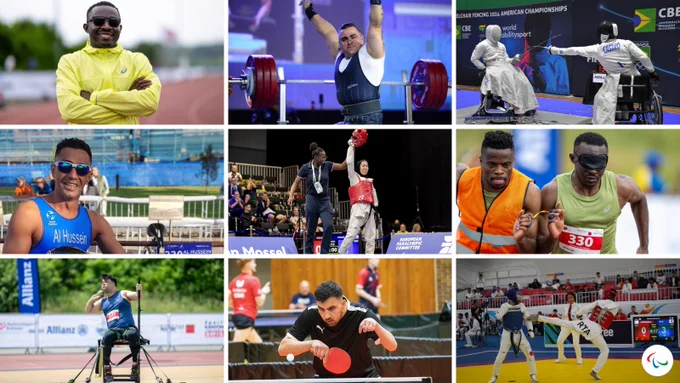 Image collage of the 9 athletes on the refugee team for the Paris 2024 Paralympic Games