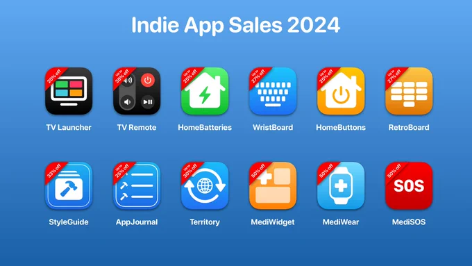 12 app icons with their discount percentages.