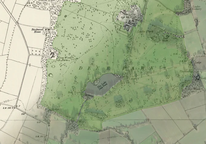 Screen grab showing Historic parks in England map viewer, with historic map faded to show modern satellite image beneath. 