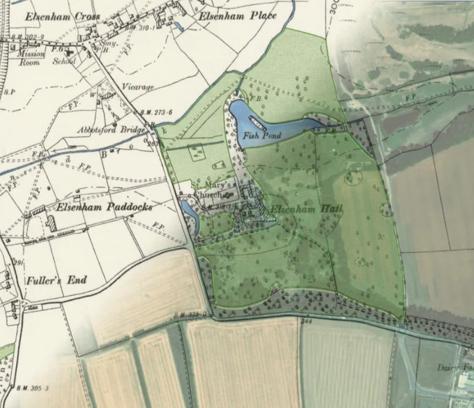 Screen grab showing Historic parks in England map viewer with historic map faded to show modern satellite image beneath.
