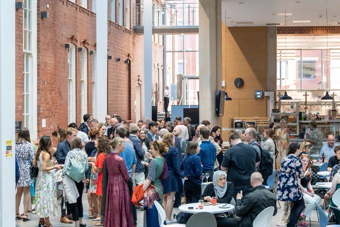 A view of the awards reception in the University of Sheffield Heartspace