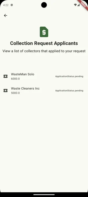 Page displaying a list of collectors that have applied for a request