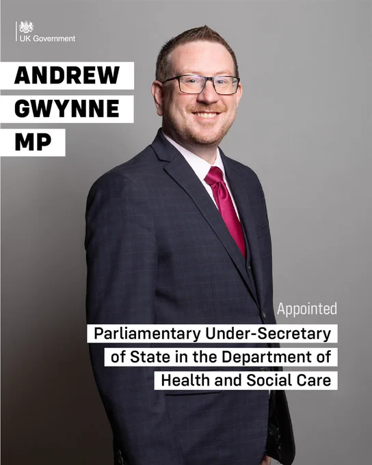 Andrew Gwynne MP appointed as Parliamentary Under-Secretary of State in the Department of Health and Social Care.
