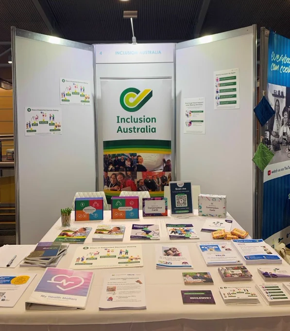 Inclusion Australia conference stand at the World Down Syndrome Congress.