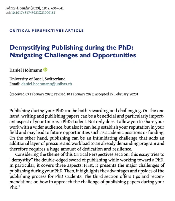 Critical perspectives article entitled "Demystifying Publishing during the PhD: Navigating Challenges and Opportunities" 