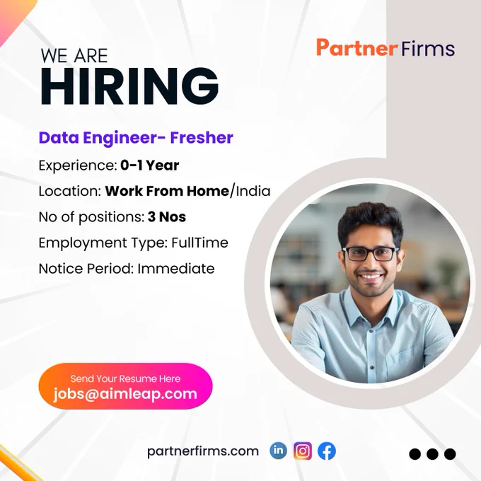 Data Engineer- Fresher
Experience: 0 to 1 Year
Location: Work from Home/Bangalore/India
Salary: 3 Lacs to 5 Lacs INR PA
No of positions: 3 Nos
Educational qualification: CS/IT/Engineering
Industry: IT/ITES
Notice Period: Immediate

Basic understanding of data structures, algorithms, and database management systems.
Understanding of cloud platforms such as AWS, Azure, or Google Cloud.
Internship or project experience in data engineering or a related field.

 Responsibilities:

Assist in the design, development, and maintenance of data pipelines and ETL processes.
Work with data warehousing solutions to support data analytics and reporting needs.
Collaborate with data scientists, analysts, and other stakeholders to understand data requirements and deliver high-quality data solutions.
Help in the development and optimization of SQL queries for data extraction and transformation.
Ensure data integrity and consistency across various data sources and systems.
Participate in troubleshooting a