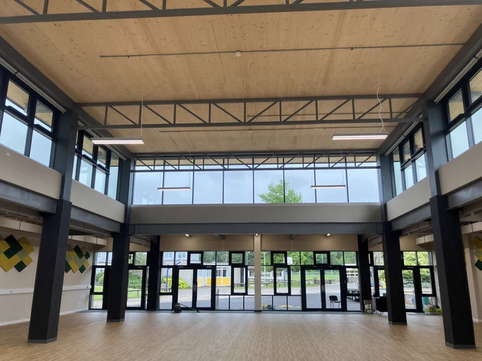 Light shines through into the new dining hall at St Crispin's School