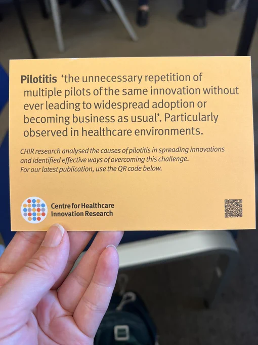 Postcard that says pilot it is the unnecessary repetition of multiple pilots of the same innovation without ever leading to widespread adoption or becoming business as usual