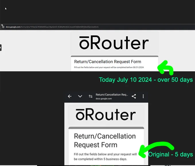 Refund form quiet change of refund receipt date after initial 5 days went by.