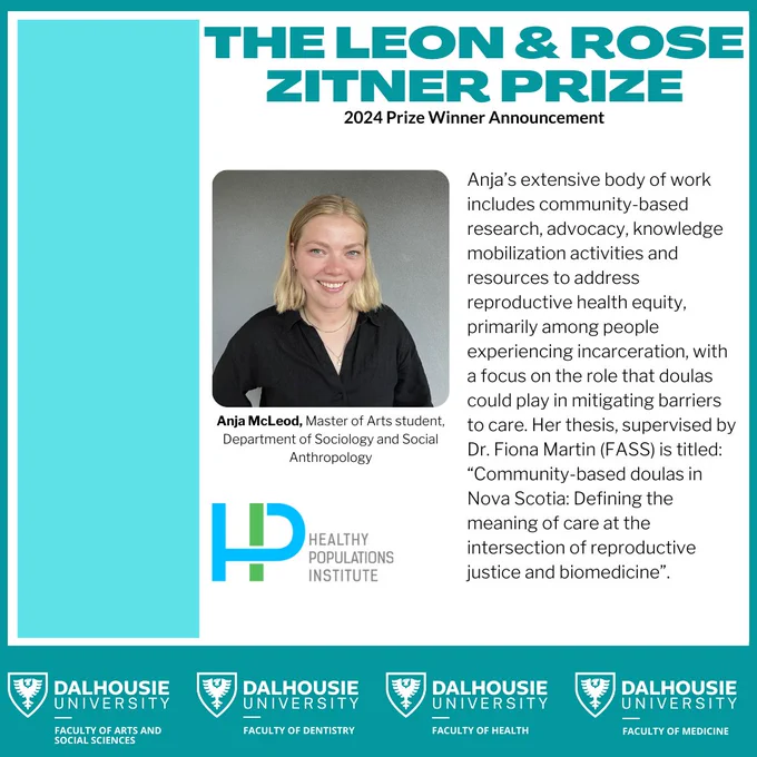The poster features the picture of Anja McLeod, the 2024 Leon and Rose Zitner Prize awardee. 
