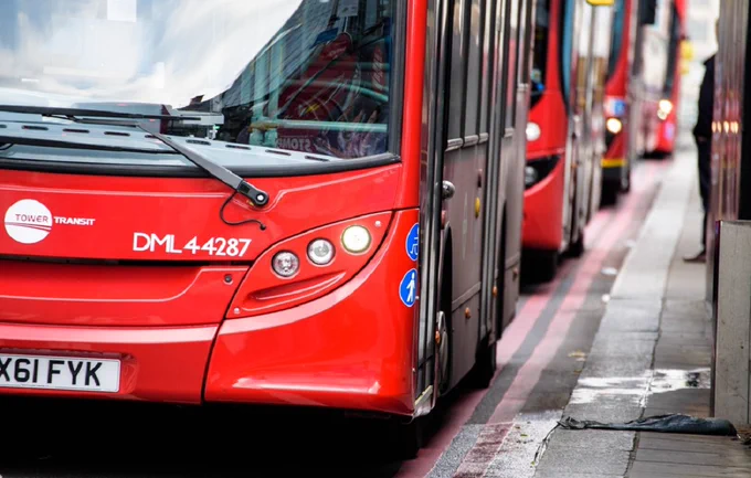 Line of buses at a bus stop