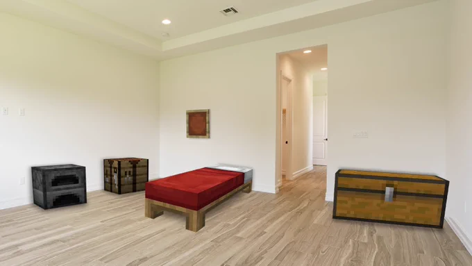 An apartment with Minecraft furnishing