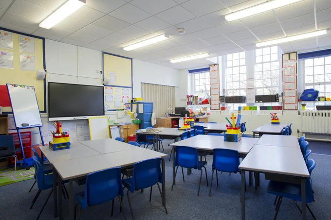 Empty elementary classroom