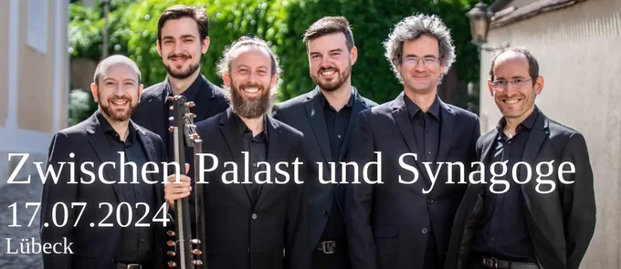 Foto des Ensembles Profeti della Quinta.
Von rechts nach links: Elam Rotem - Bass, Cembalo und musikalische Leitung; Doron Schleifer - Countertenor; Loïc Paulin - Tenor; Ori Harmelin - Chitarrone; Andrea Gavagnin - Countertenor; David Feldman - Countertenor