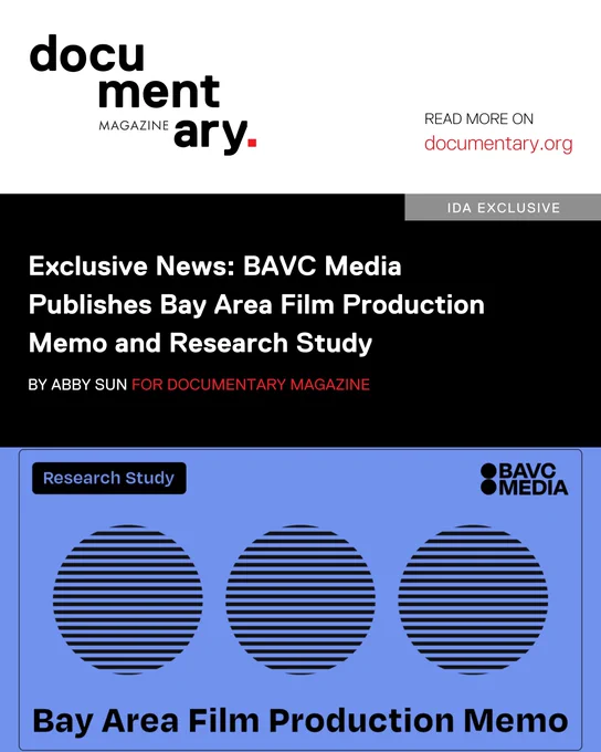 #IDAExclusive #IDABlog To counter the decentralization of local film production, BAVC Media (formerly known as Bay Area Video Coalition) has just released the Bay Area Film Production Memo that summarizes the tax incentives, institutions, collaborations, and filmmaker pipeline infrastructure of the San Francisco-Bay Area and, crucially, compares them to structures that exist in other U.S. regions. Read more here: https://www.documentary.org/exclusive-news/bavc-media-publishes-bay-area-film-production-memo-and-research-study.