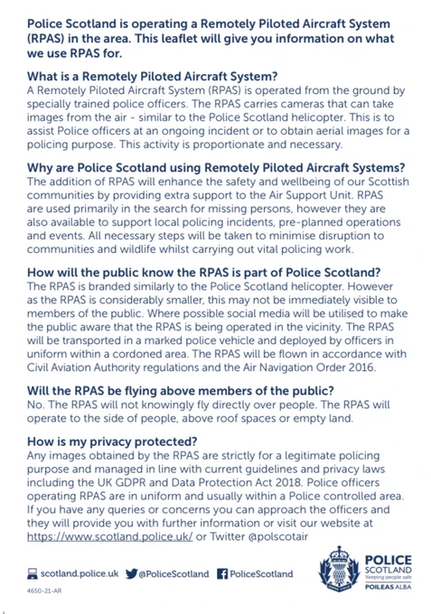 Image of description of how the police use drones