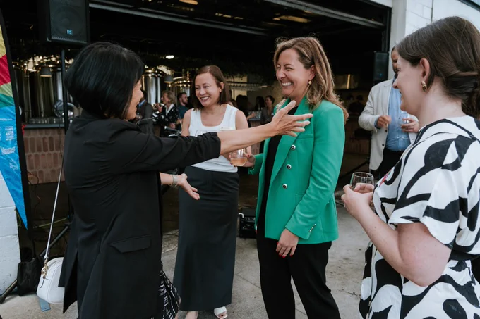 Mayor Olivia Chow and former Deputy Mayor Ana Bailão greet each other.