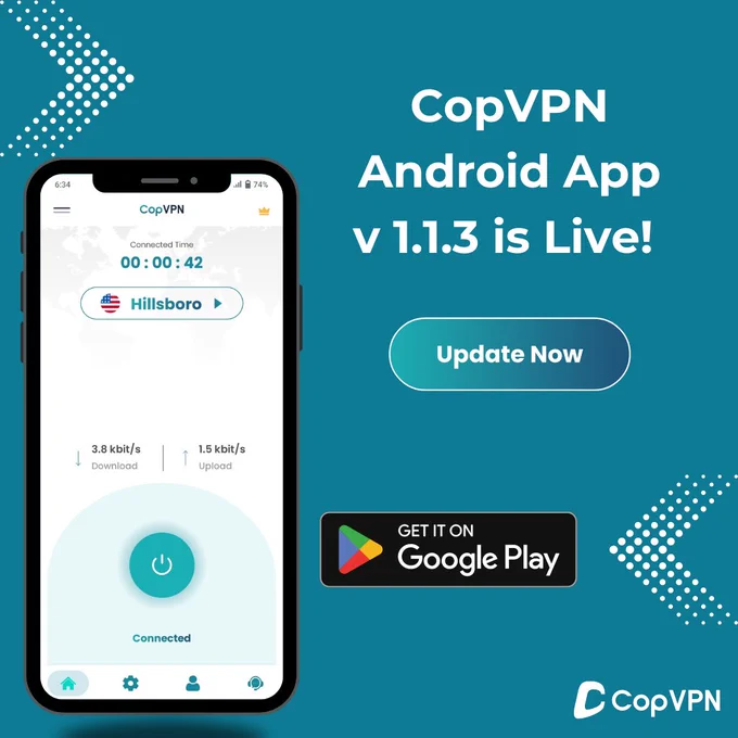 CopVPN Android App version 1.1.3 is Live. Update it now!