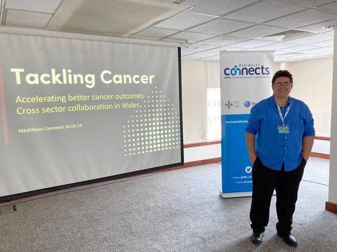 Innovation Adoption Director Rhodri Griffiths chairing the Advancements in Oncology session at MediWales Connects 2024