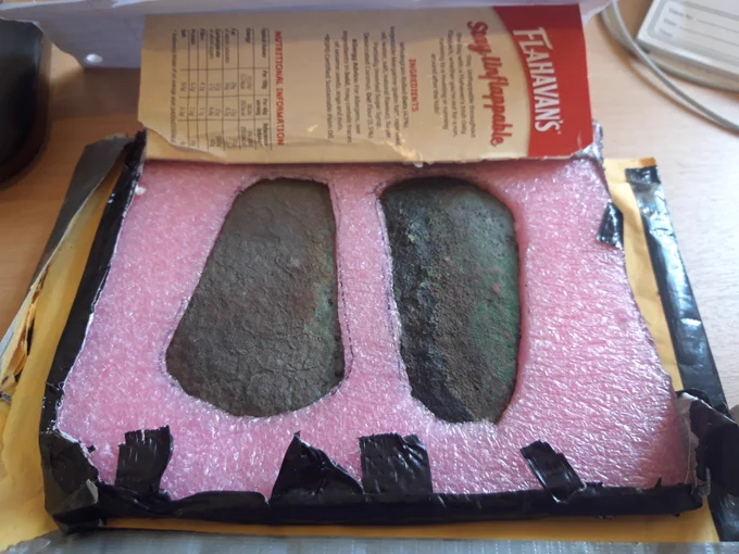 Two Early Bronze Age axeheads, dating from around 2150-2000 BC, which were sent anonymously to the National Museum of Ireland at the end of June.