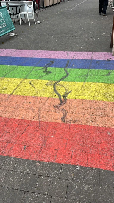 The Rainbow Road in Hockley, Nottingham, damaged by tyre marks.