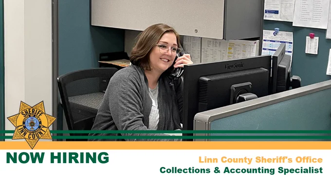 Now hiring job posting for a Collections & Account Specialist with a photo of an employee on the phone.