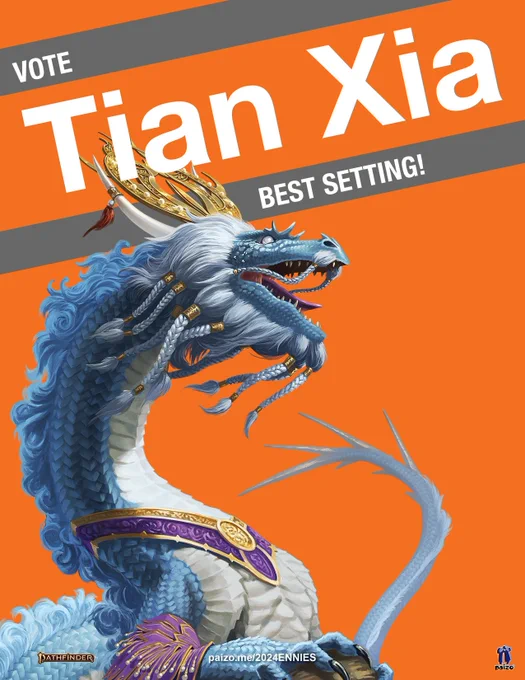 A voting poster featuring a sea dragon that says Vote Tian Xia for Best Setting!