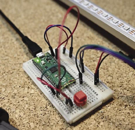 The circuit built on a breadboard for the initial tests.