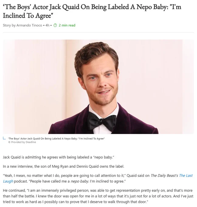 ‘The Boys' Actor Jack Quaid On Being Labeled A Nepo Baby: "I'm Inclined To Agree"
