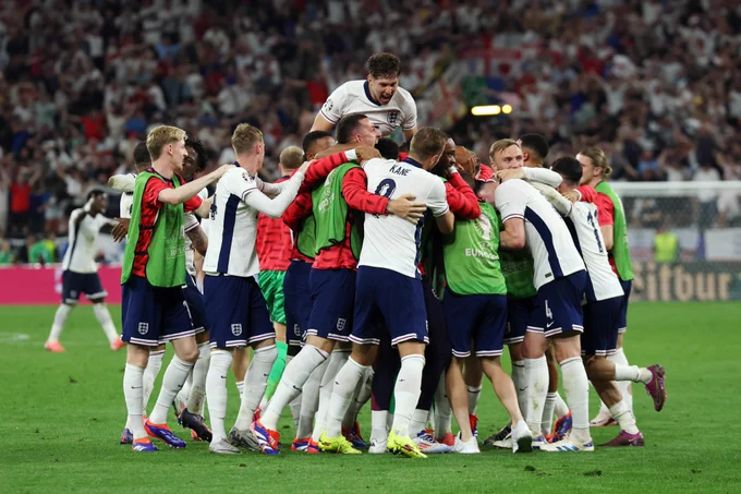 The Three Lions players celebrate the win over the Netherlands