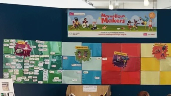 Summer Reading Challenge wall display at Addlestone library with about 80 names on!