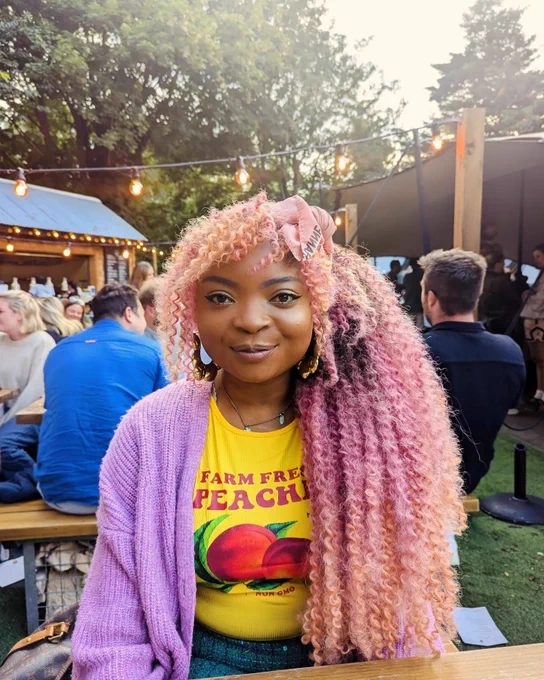 pink peach ombre curly hair 