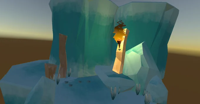 Ice blocks, wood planks, and a torch brought into full glory in-engine.