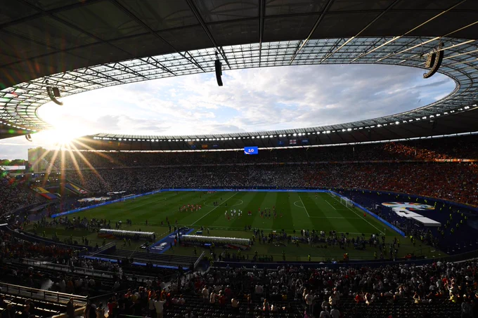 An aerial shot of the warm-ups in Berlin