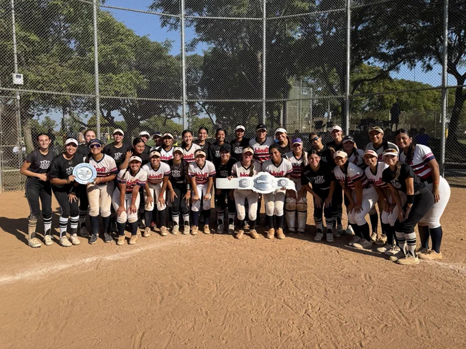 Both teams smiling together