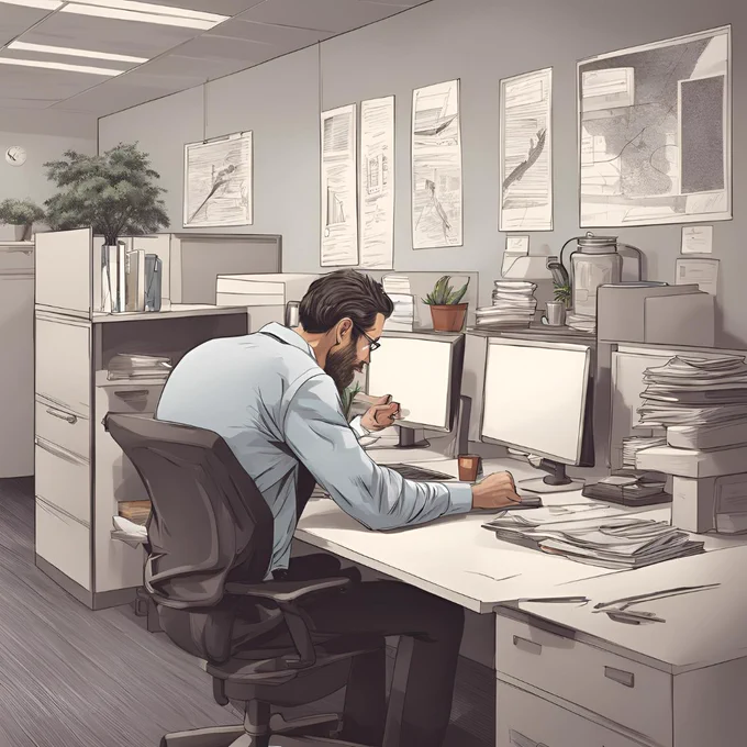 Officer worker looking at his computer monitor