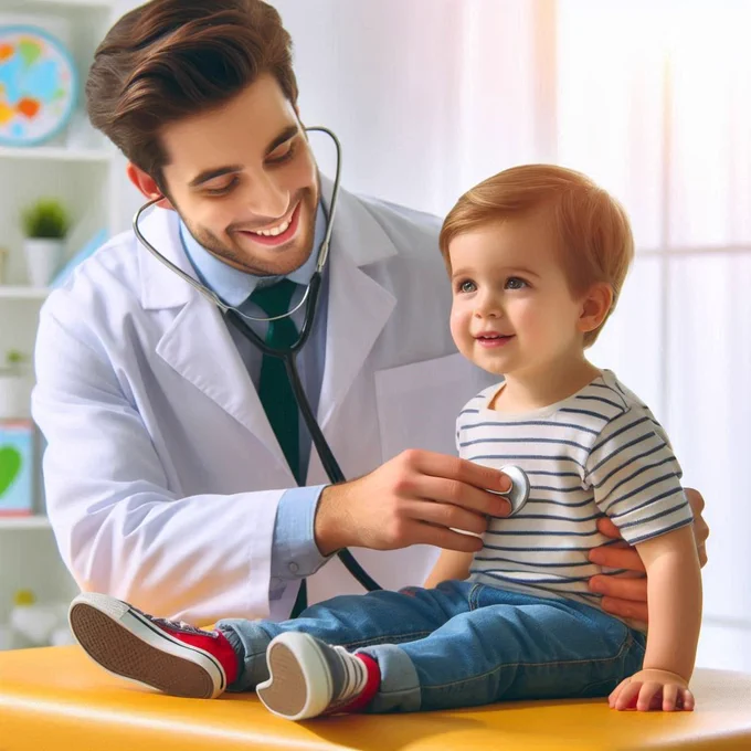 Child being examined by Doctor with Stethoscope 