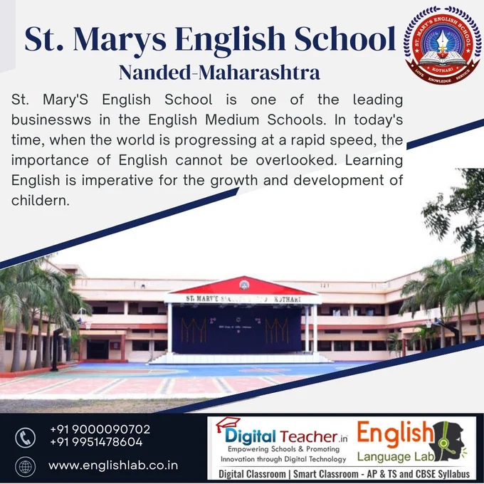 St. Marys English School - Nanded, Maharashtra.
St. Mary'S English School is one of the leading businessws in the English Medium Schools. In today's time, when the world is progressing at a rapid speed, the importance of English cannot be overlooked. Learning English is imperative for the growth and development of childern.
English language lab uses the "Mother Tongue" method of foreign #languagelearning study and offers a comfortable setting ideal for students of all ages. This lab facilitates effective communication between students and teachers, helps learners pick things up quickly, and enhances #communicationskills. For more visit: https://www.englishlab.co.in/👈
#englishlabs #DigitalLanguageLab #software #englishlanguagelab