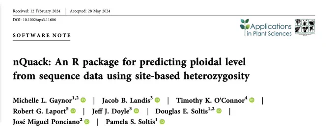 Screenshot of the title of the paper: "nQuack: An R package for predicting ploidal level from sequence data using site-based heterozygosity"