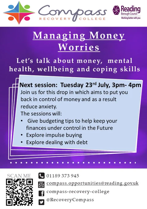 Poster showing location and times as July 23rd, Whitley wood community centre, 3-4pm  