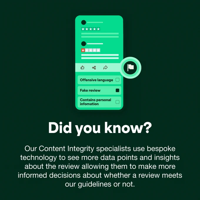 Image of a smartphone displaying a user review interface with various feedback options such as "offensive language" and "contains personal information," alongside a highlighted prompt asking if the content meets community guidelines under the heading "Did you know?".
