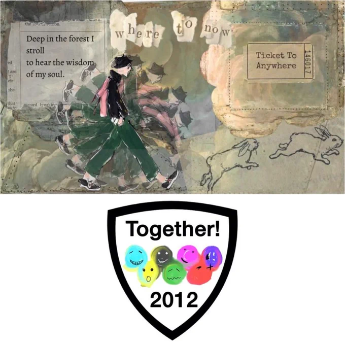(Image description: Artwork by Ben Rogers: "Wandering" - Digital image. 2024. Displayed with the Together! 2012 CIC logo, a shield with seven brightly coloured cartoon faces.)