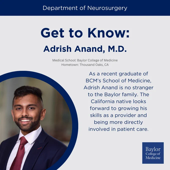 We're spotlighting our 5 BCM Neurosurgery residents this week. Up first: Dr. Adrish Anand.