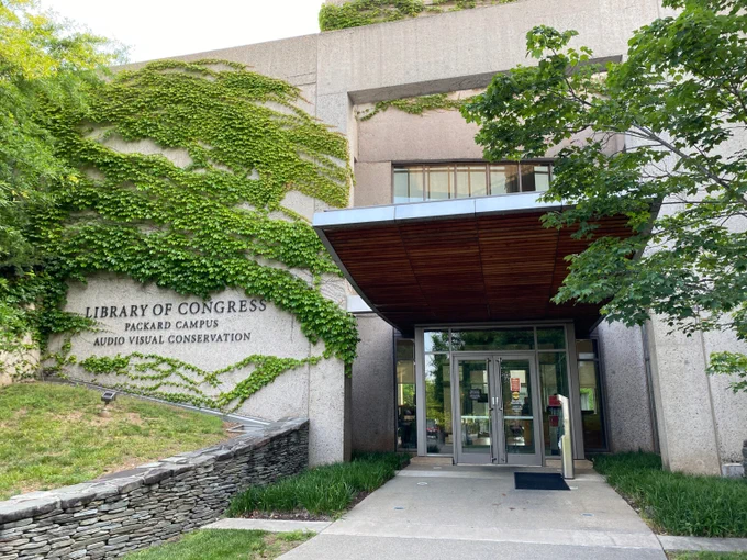 The entrance to the Library of Congress Packard Campus in Culpeper, Virginia, the home of the National Audiovisual Conservation Center.