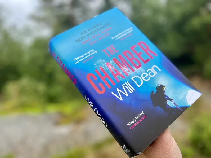 The chamber by Will Dean (hardback with deep-sea diver image). Forest backdrop.
