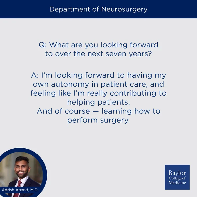 Q: What are you looking forward to over the next seven years?
A: I’m looking forward to having my own autonomy in patient care, and feeling like I’m really contributing to helping patients. 
And of course ­— learning how to perform surgery.  
