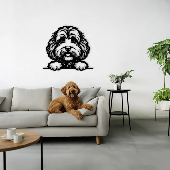 Cockapoo wall art wood dog sign is a perfect addition to any dog lover's home. This custom Cockapoo wall hanging beautifully captures the sweet and playful nature of your beloved pet. Ideal for dog portrait home decor, it adds a personal and stylish touch to any room. Handcrafted with care, this wooden dog wall art makes a thoughtful custom Cockapoo owner gift, celebrating the special bond between pet and owner. Enhance your living space with this charming Cockapoo wall art, combining artistry and sentimentality for a meaningful and decorative piece.