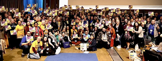 image of several dozen delegates at the OPSEU/SEFPO convention earlier this spring