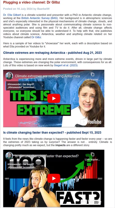 Screenshot of the blog post plugging Dr Ella Gilbert's Youtube channel "Dr Gilbz"