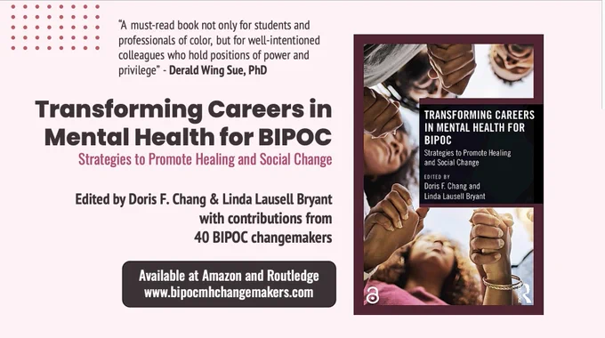 Flyer for the book that includes an endorsement from Dr. Derald Wing Sue that says, "A must-read book not only for students and professionals of color, but for well-intentioned colleagues who hold positions of power and privilege". There is an image of the book cover which depicts a group of BIPOC holding hands in a circle. 
